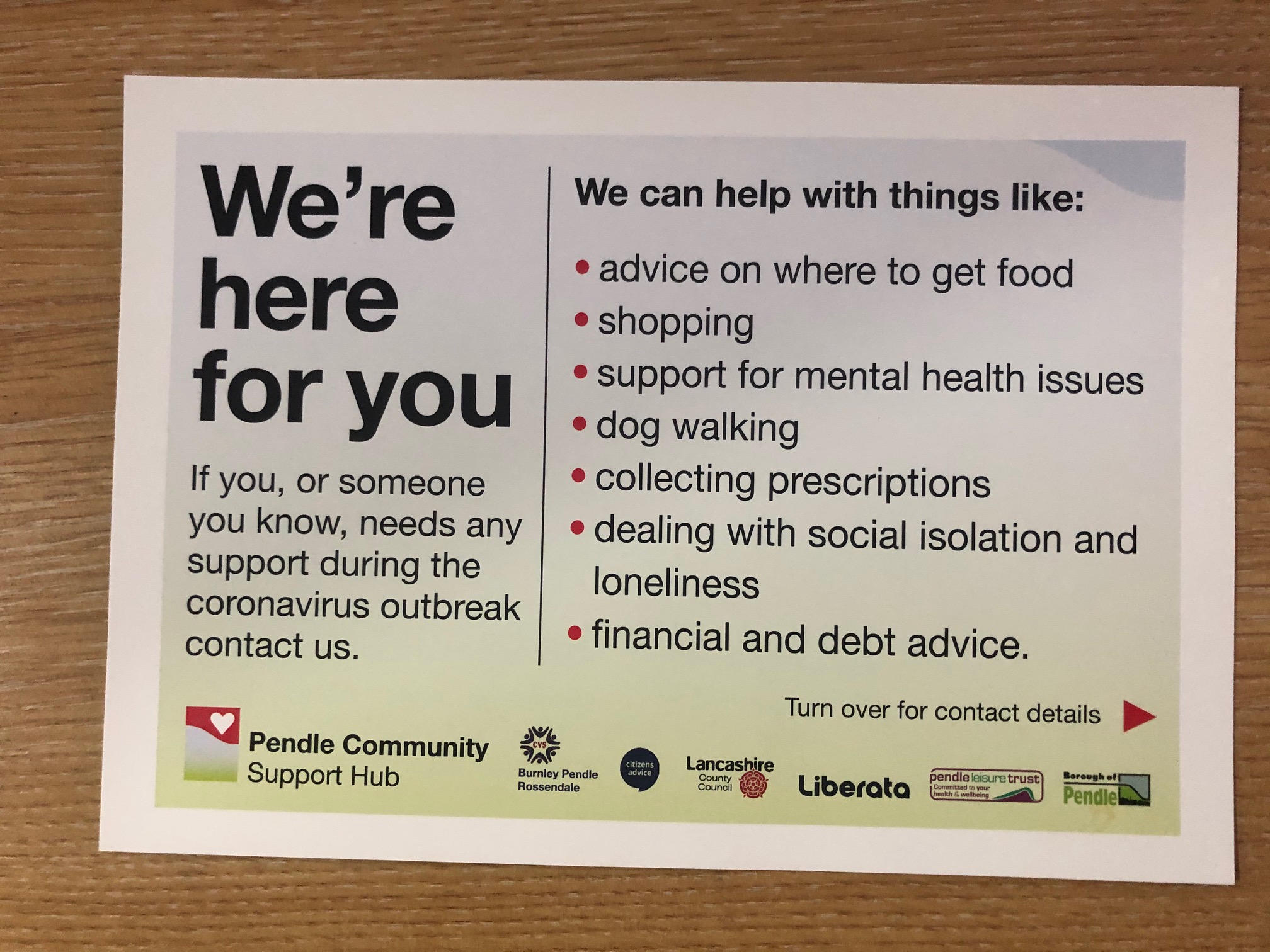 More than 40,000 postcards being delivered to Pendle homes promoting Community Support Hub