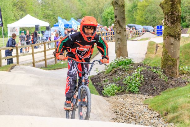 BMX biking on the pump track at the Steven Burke Sports Hub