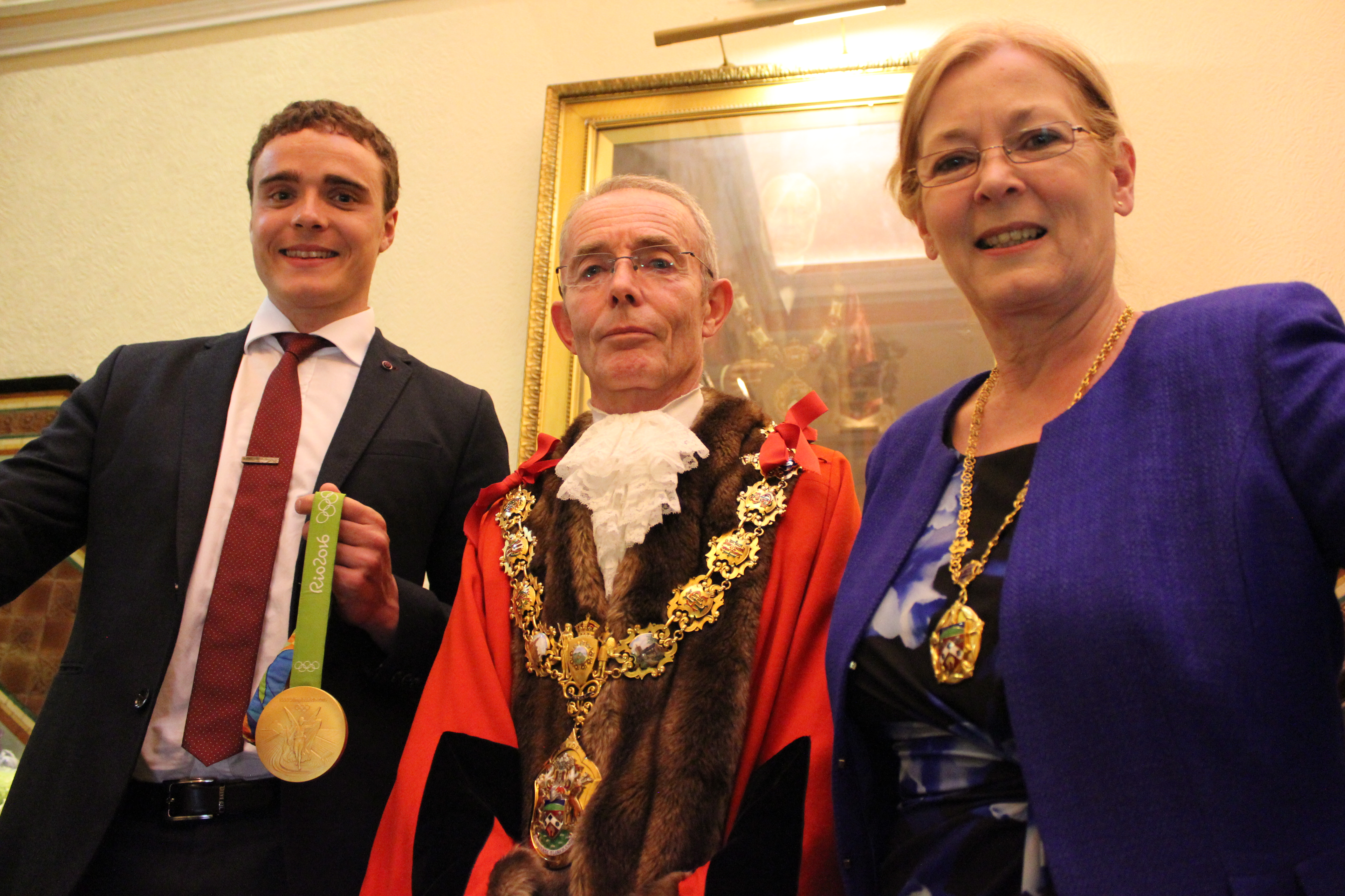 Pendle's new Mayor and Mayoress meet Freeman of the Borough Steven Burke