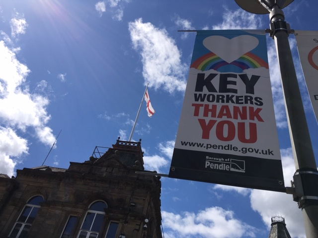 Flying thank you banners for key workers in Pendle
