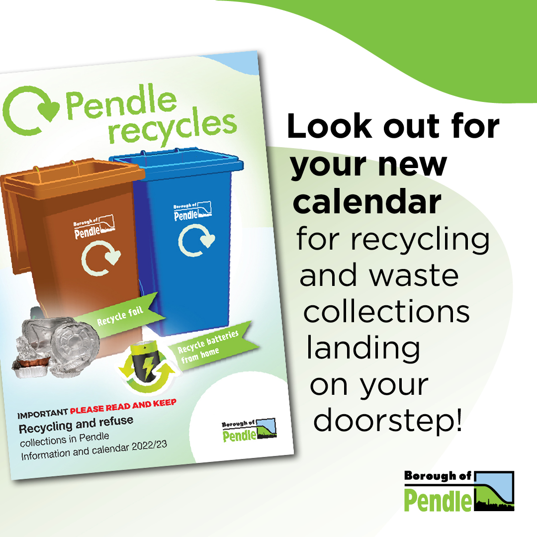 Graphic shows front cover of Pendle recycles annual calendar